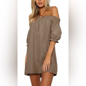 Khaki colour off shoulder dress - BNWT - Size Large